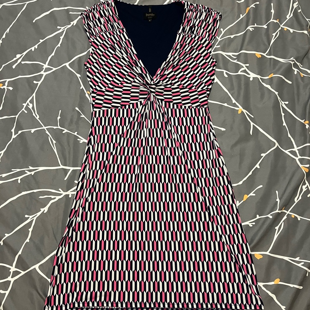 Sleeveless Twist-Front A-Line Geometric Print Dress